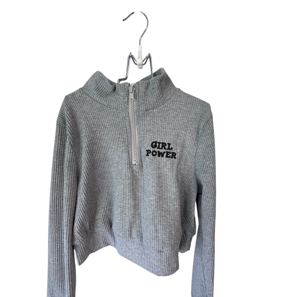 PetPat Girl Power Cropped Hoodie Gray Kids Pullover‎ 9-10Y Long Sleeve